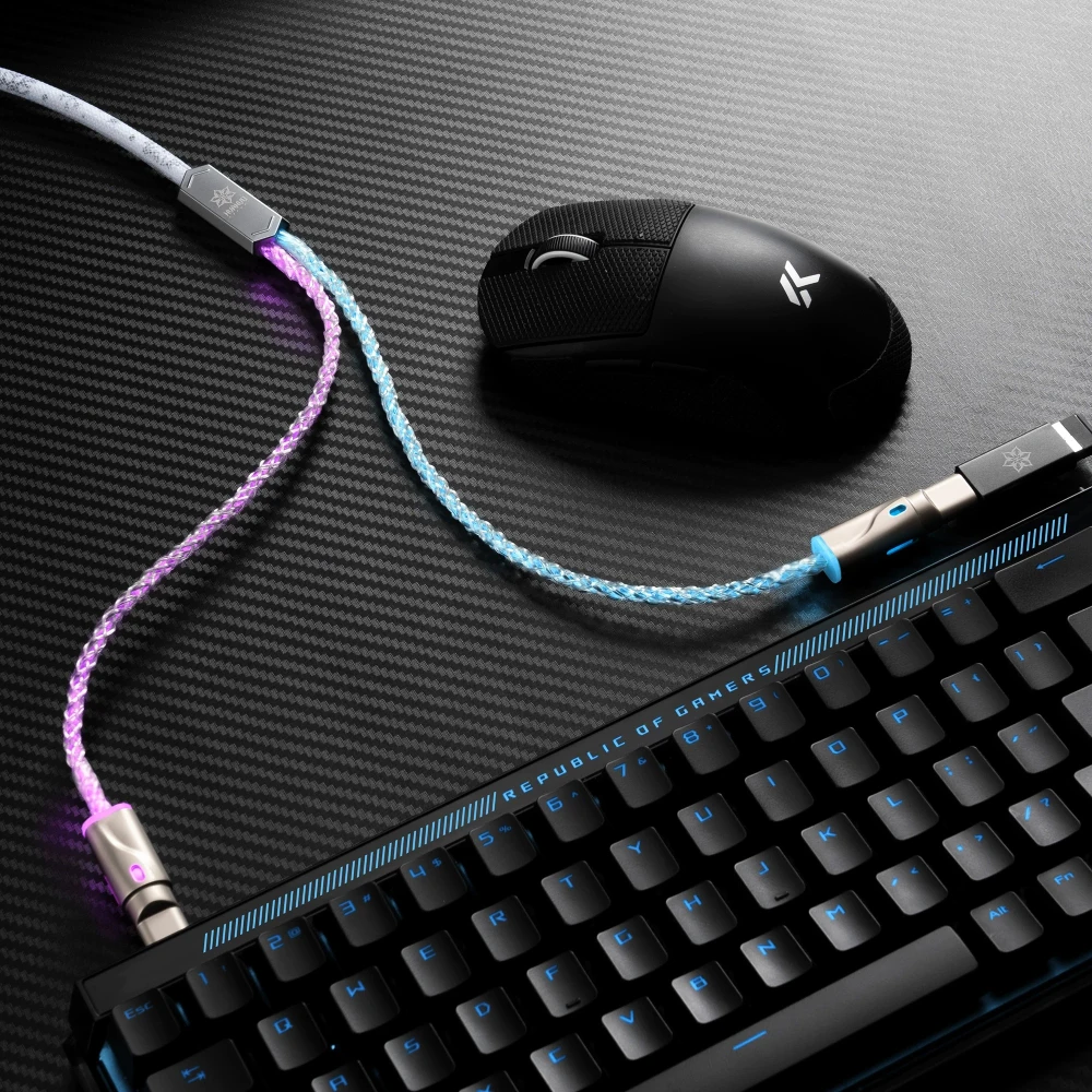HVAHVD ESPORT H EVO 1-to-2 Braided Gaming Cable 2.5m 8K Thick Tinned Copper Core Gold-plated Plugs IP65 Waterproof for Keyboard