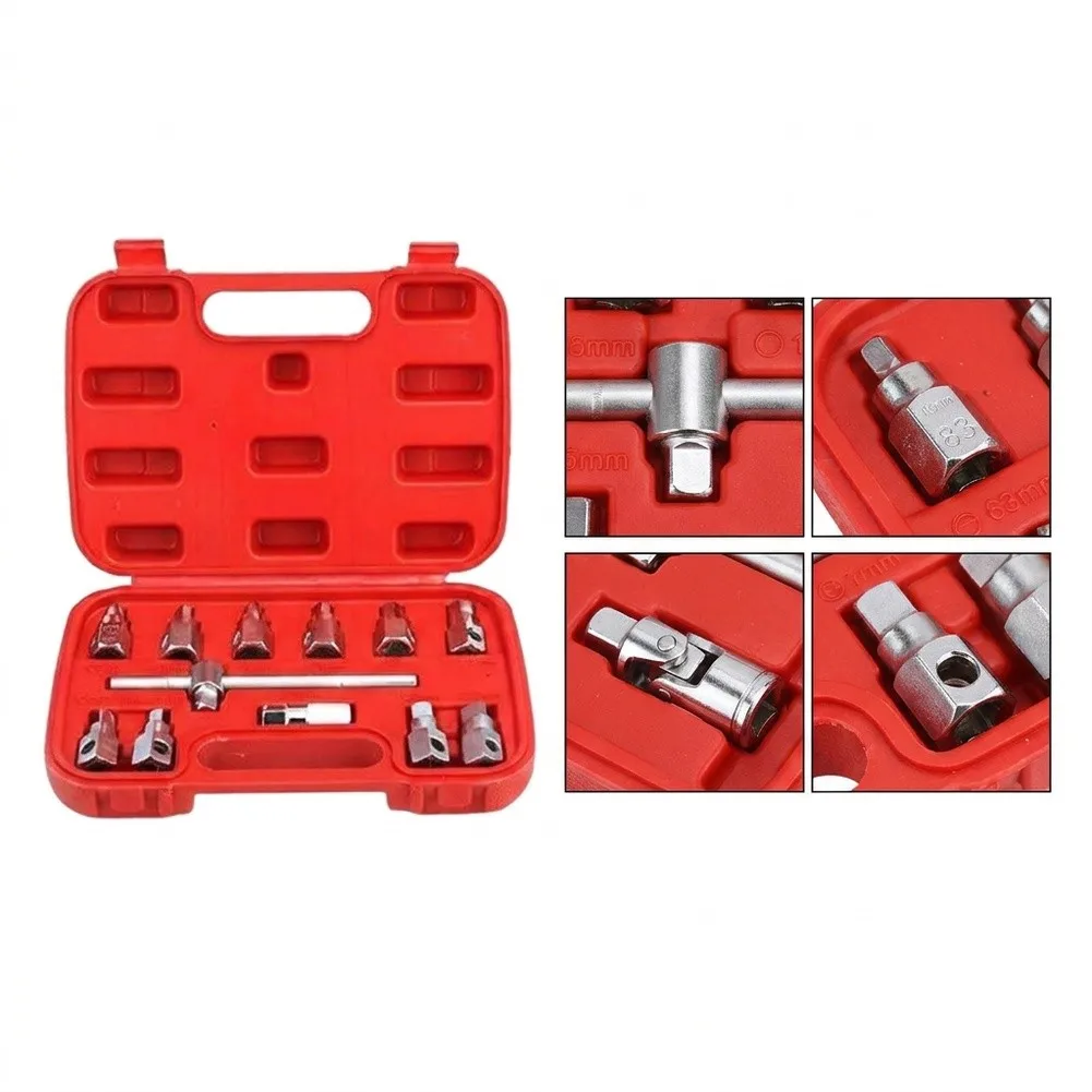 12-Piece Oil Pan Drain Tool Set High Strength Alloy Steel Screw Removal Wrench For Car Vehicle Engine Maintenance Repair Kit