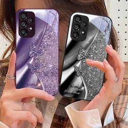Golden Butterfly For Samsung Galaxy S10 4G S20 11E 30 S21 21Fe 22 S24 Pro S23 Ultra 5G S8 S9 Tempered Glass Phone Case
