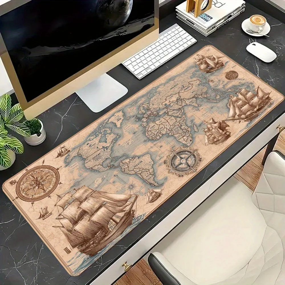 

World Map Giant Sailboat and Compass Pattern Home Office Computer Accessories Desk Mat 600x300mm Keyboard Mouse Pad Game Mat