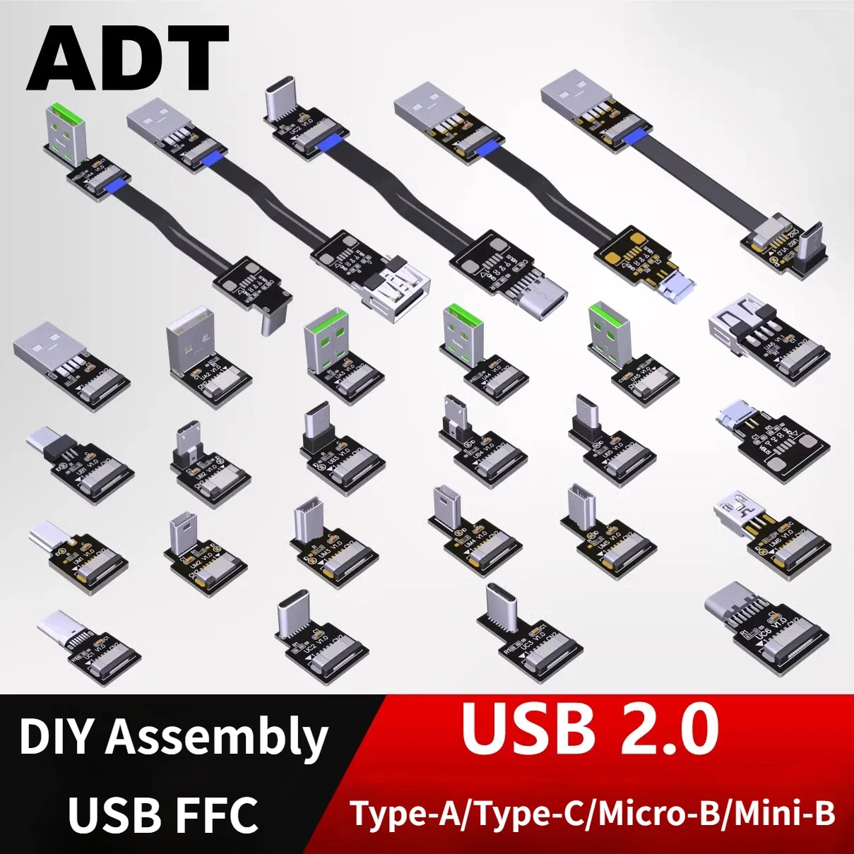 fpc-Суперплоский-Гибкий-Прямоугольный-90-Колено-type-a-usb-c-micro-b-mini-b-Мужской-fpv-Разъем-для-зарядки-данных-usb20-Кабель-адаптер-ffc