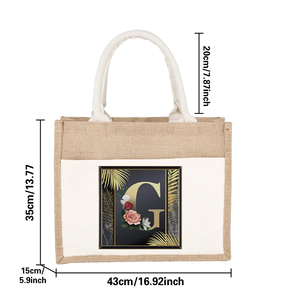Fashion Linen Shoulder Bag Jute Imitation Linen Bags Golden Letter Series Printing Pattern Environmentally Friendly Shopping Bag