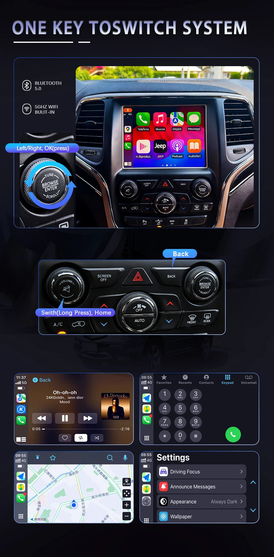Sinairyu Apple Carplay Android Auto Aftermarket Kamera Drahtlose Modul Für Jeep Grand Cherokee XJ KL Wrangler Compass Commander – Detail 3