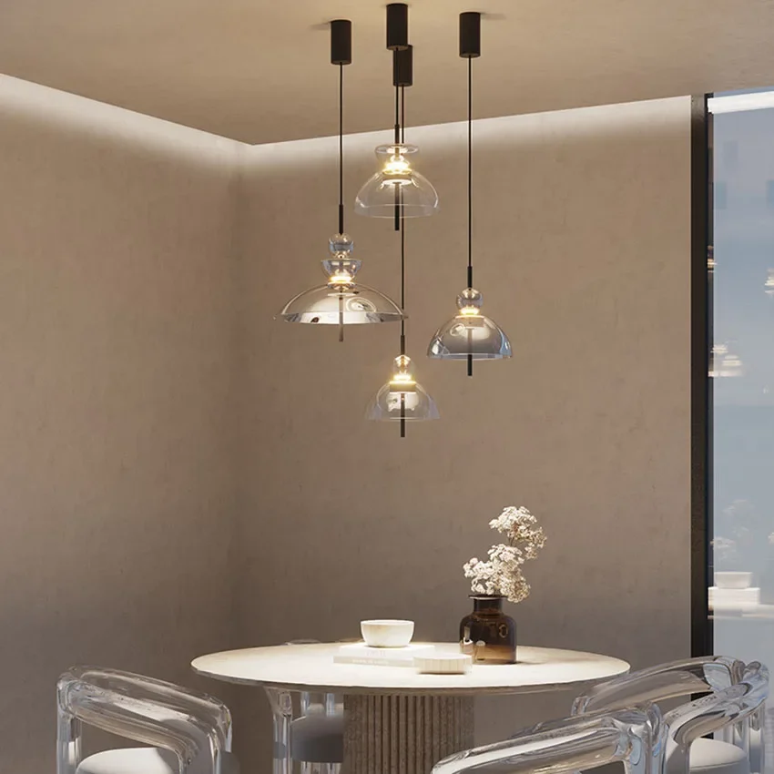 

Modern Glass Pendant Lamp Clear Gray Lampshade Suspension Luminaire Dining Kitchen Bar Cafe Restaurant Hanging Luminaires