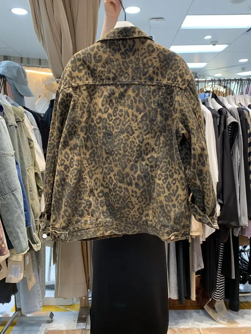 Giacca in denim con stampa leopardata vestibilità ampia da donna Casual Primavera Autunno American Retro Sle plus Size Abbigliamento da lavoro Jaet Top Trendy