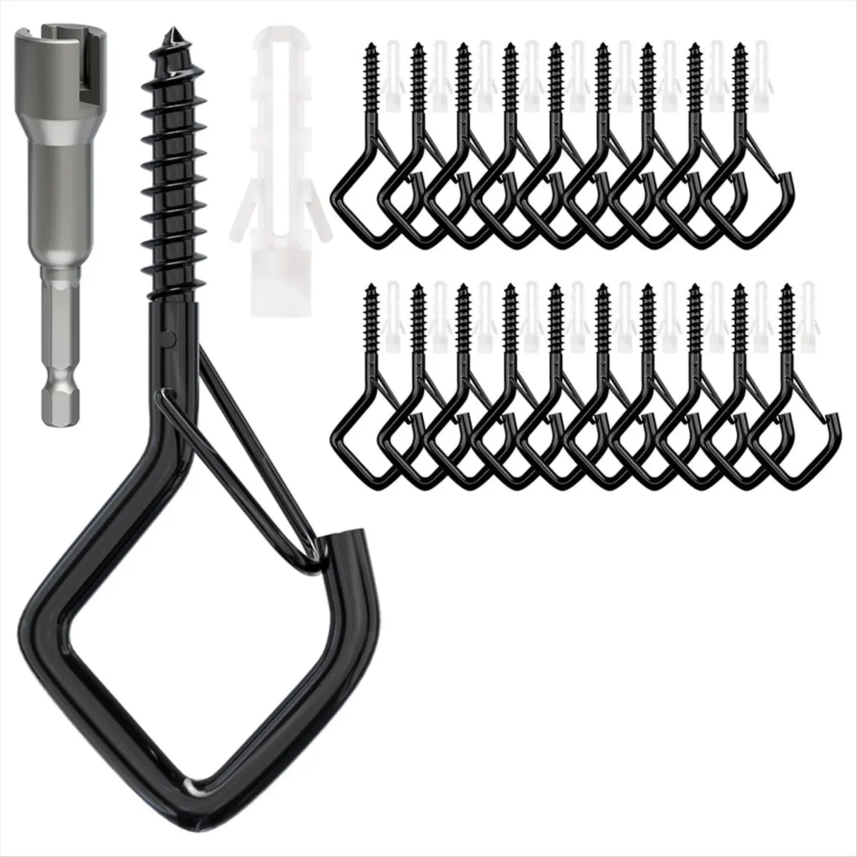 Screw Hooks with Safety Buckle, Heavy Duty Ceiling Hooks for Hanging Outdoor String Lights, Plants, Wind Chimes