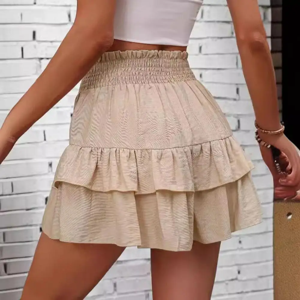 

Women High-waisted Shorts Elegant Double-layered Ruffle Women's Shorts for Summer Vacations Yoga Fitness High Waist Solid Color