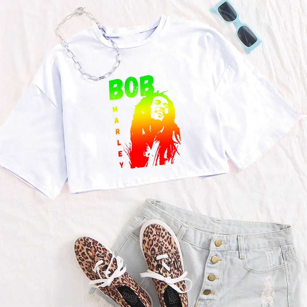 ボブ・マーリー シャツ ガールズ ファッション カジュアル 女性 ボブ・マーリー Tシャツ Y2K クロップトップ ファン用