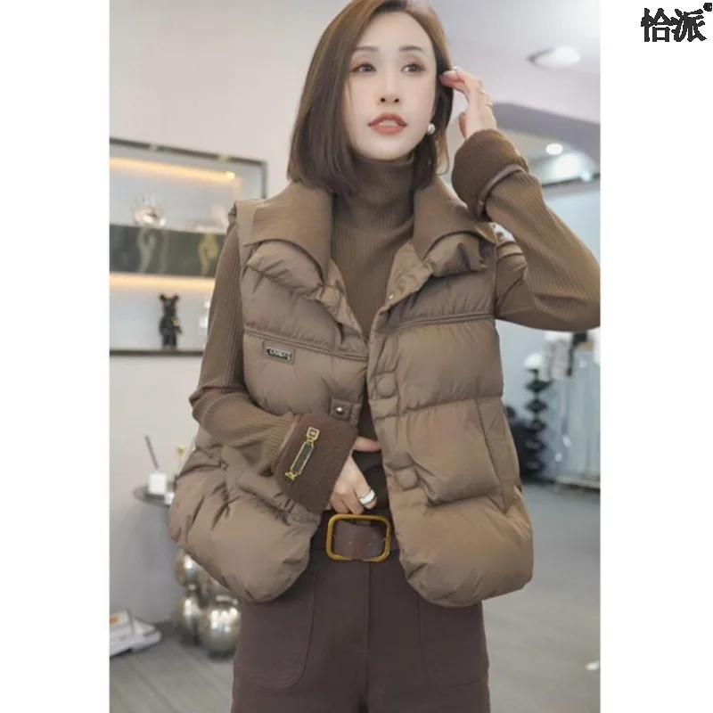 

Maillard Fashion Down Cotton Jacket Vest Women's Autumn and Winter New Warm Collar Coat Sleeveless Cardigan Top