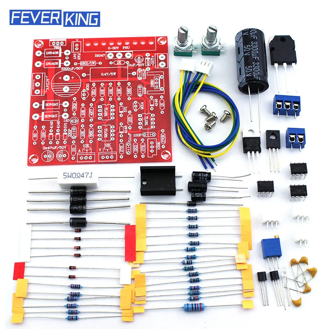 Fonte de alimentação DC ajustável, curto-circuito atual limite proteção kit, DIY, laboratório de energia, 0-30V, 2MA-3A