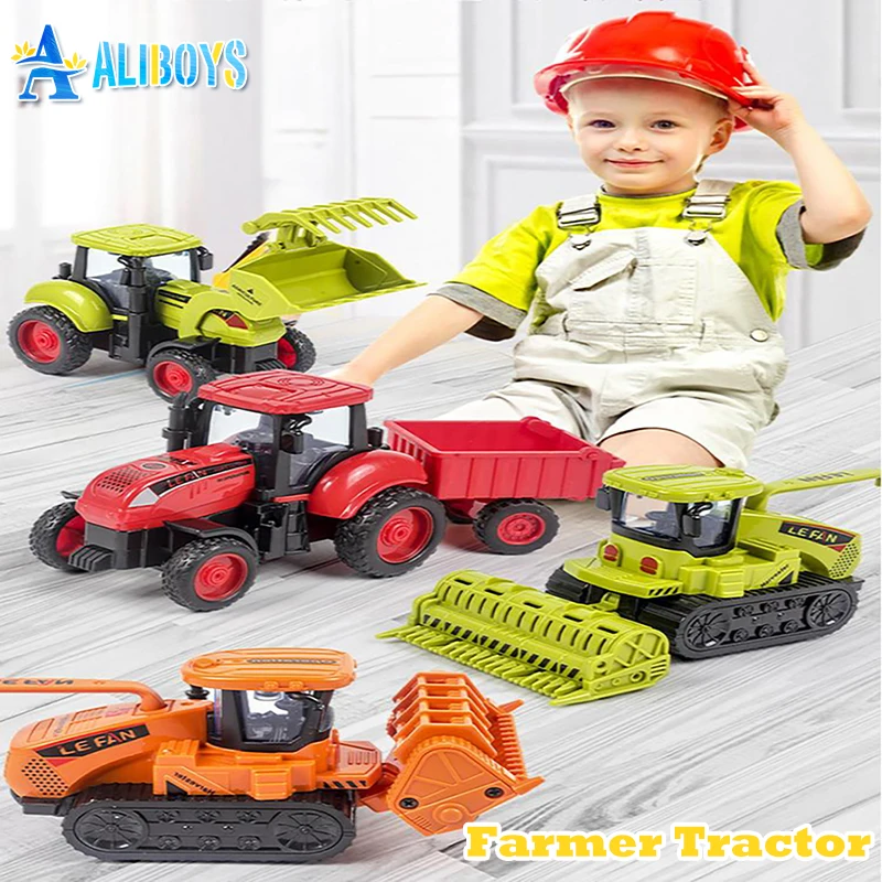 Farmer Tractor Mower Sliding Truck Engineering Transport Inertia Vehicle Simulation Harvest Farming Pull Back Car Model Kid Toy