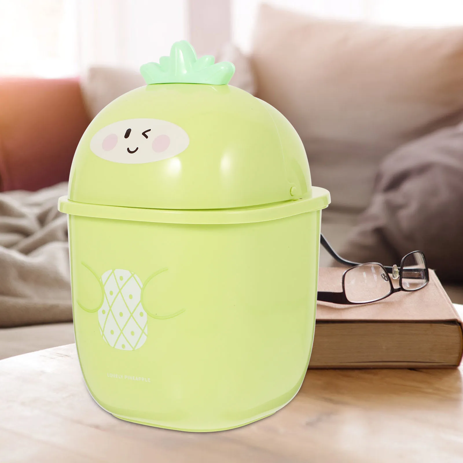 

Pineapple Trash Can Creative Desktop Waste Basket Small Size Lid Design Portable Garbage Can Home Office Rv Plastic Countertop
