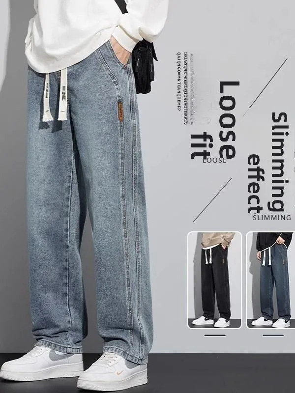

Men's Loose Straight Leg Jeans Anti-Tear Casual Long Trousers for Work Spring Autumn Cotton Stretch Denim mid Waist