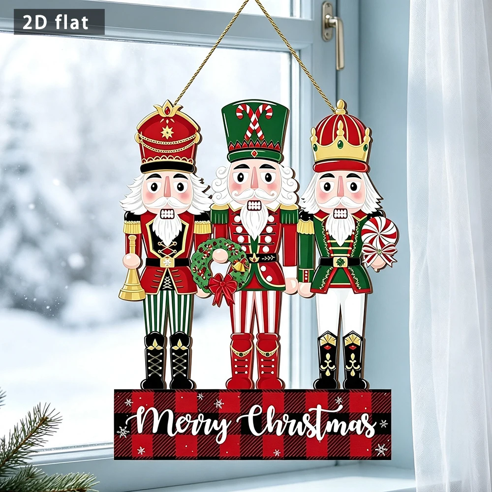 Wooden Nutcracker 2D Flat Merry Christmas Plaque Xmas Door Wall Hanging Ornament - Festive Home Decor