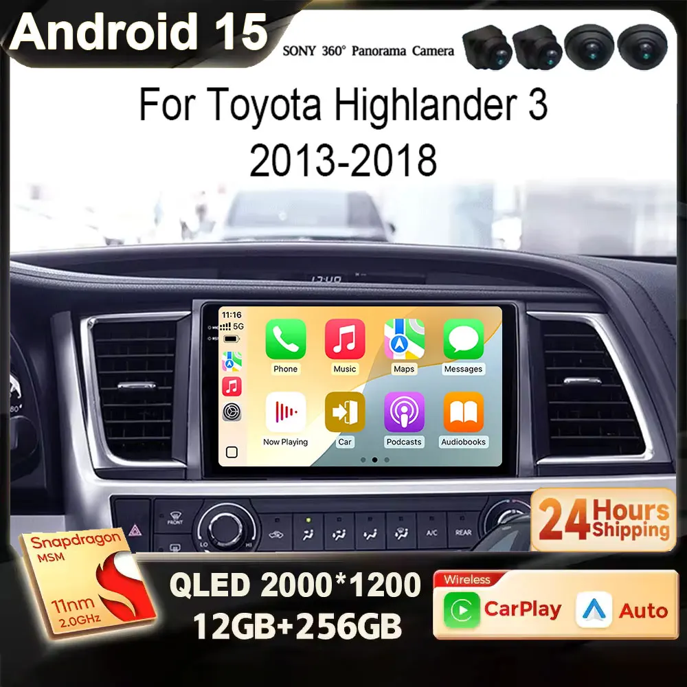 Für Toyota Highlander 3 XU50 2013 - 2018 Android 15 2K QLED Carplay Autoradio Navigation GPS Multimedia-Player Stereo WIFI 4G BT