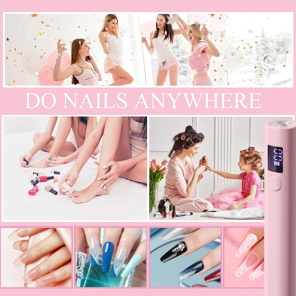 Handheld UV LED Nail Lamp, Nail Dryer Light para cura de todo o gel polonês, Recarregável de secagem rápida Manicure Lâmpada, Nail Art Tools