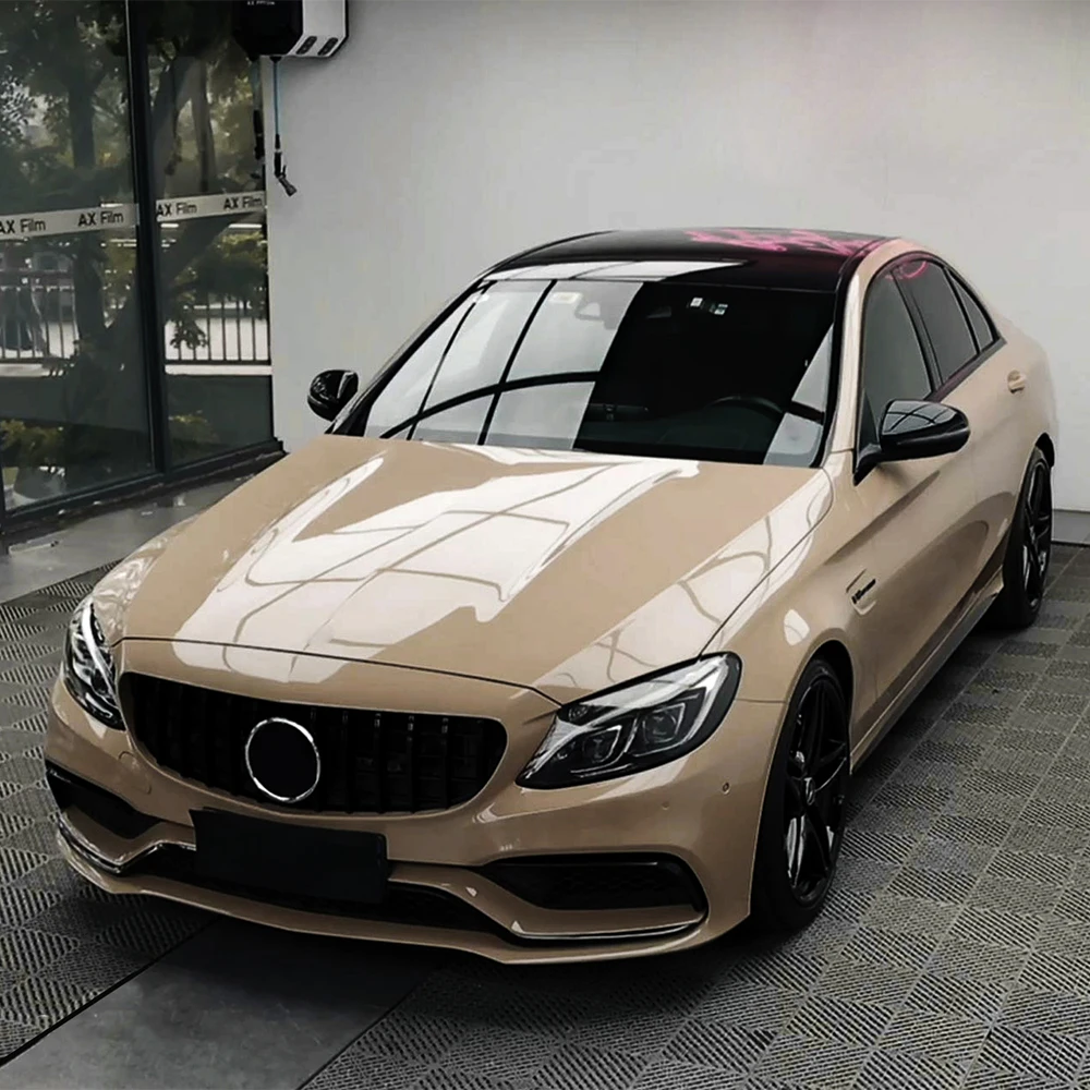 

Premium PET Ultra Gloss Sand Beige Car Vinyl Wrap Film Vehicle Body Self Adhesive Decal Auto Body DIY Decoration Air Bubble Free