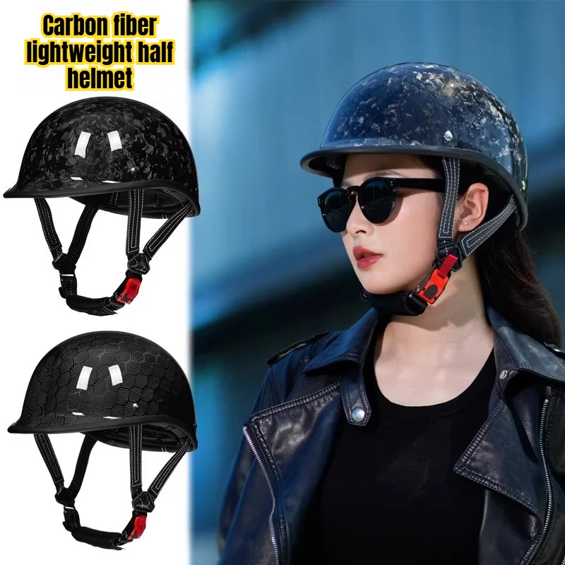 

Carbon Fiber Helmet Retro Motorcycle Male Half Helmet Summer Helmet Pedal Cruise Motorcycle Casco Capacete