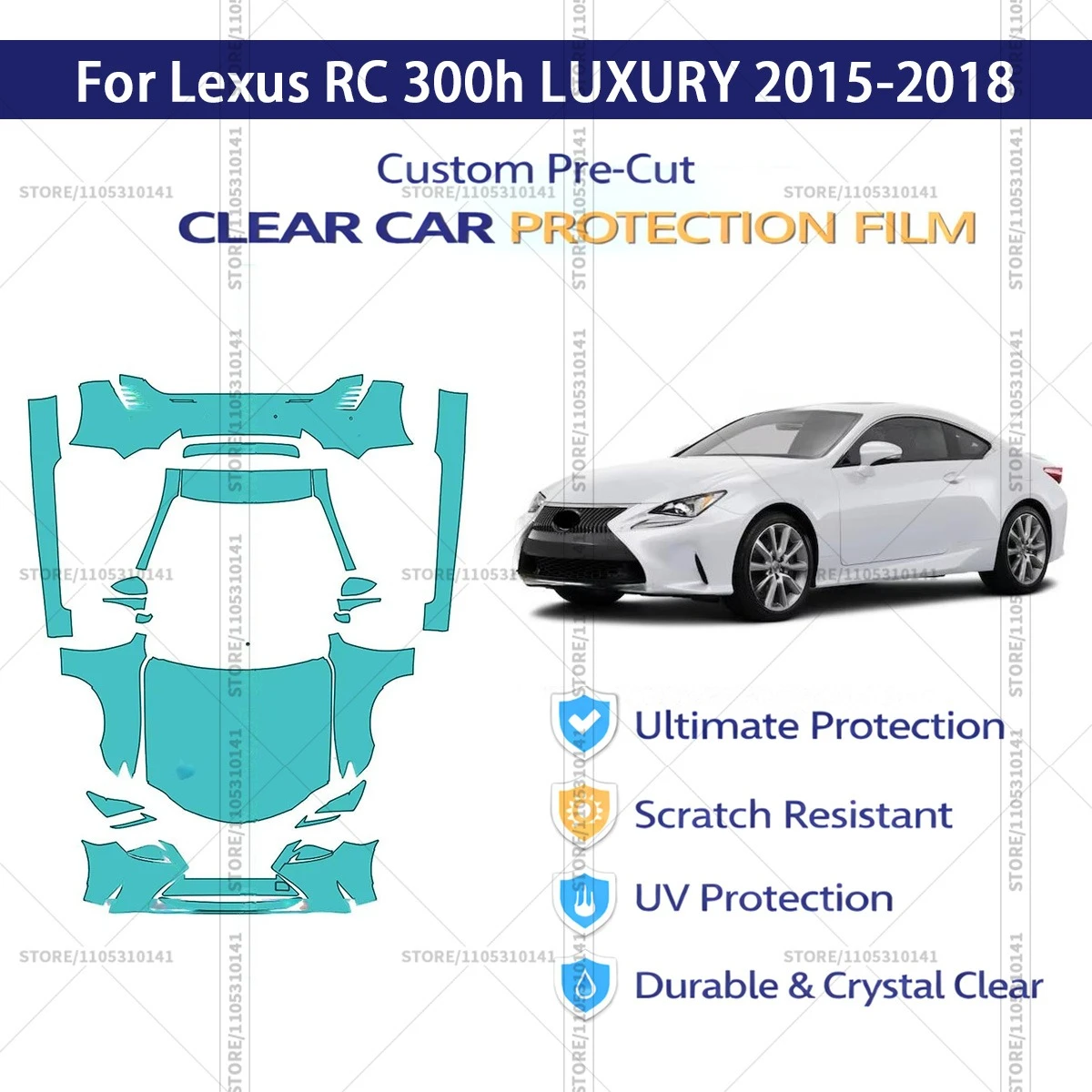 

Pre-Cut Paint Protection Film PPF Transparent Car Film Professional Automotive PPF For Lexus RC 300h LUXURY 2015-2018