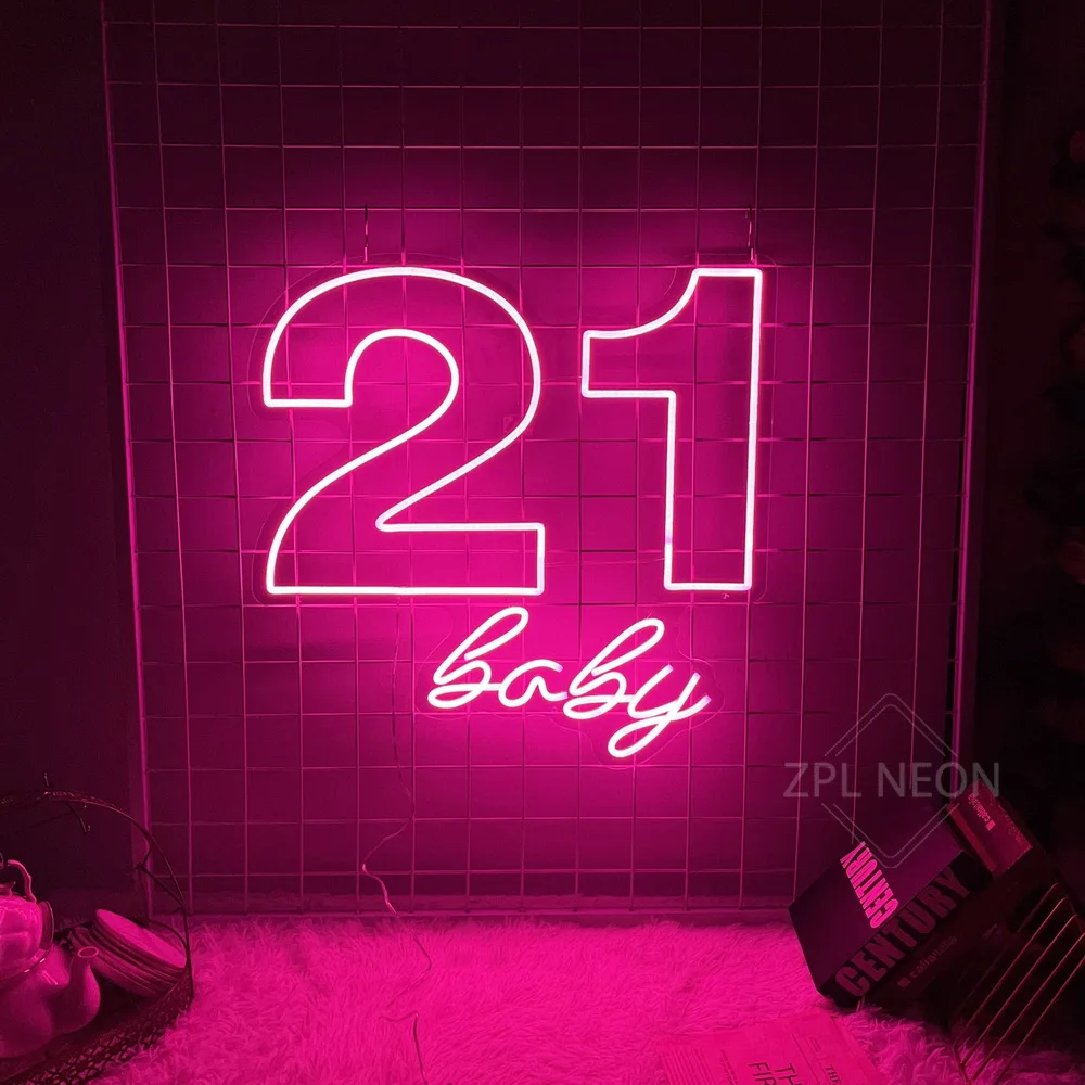 21 Baby Neon Sign Birthday Party Decor Room Bedroom Decor Wall Art Neon Led Sign Personalize Gift Bar Club Neon Light Up Sign