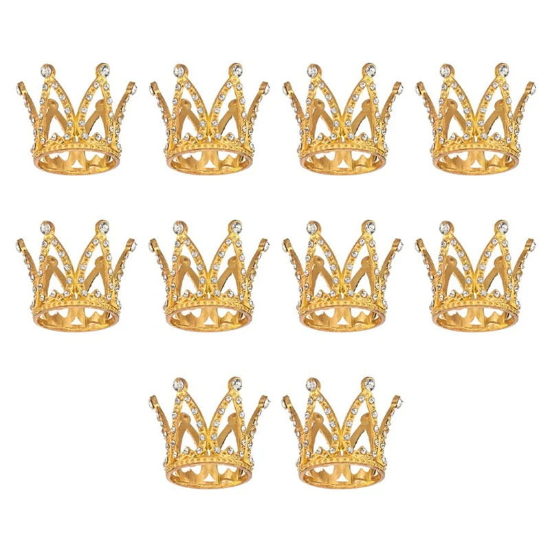 

10 Pcs Gold Cake Topper Tiny Baby Small Rhinestone Tiara Crown for Flower Arrangements Shower Birthday Wedding Decor