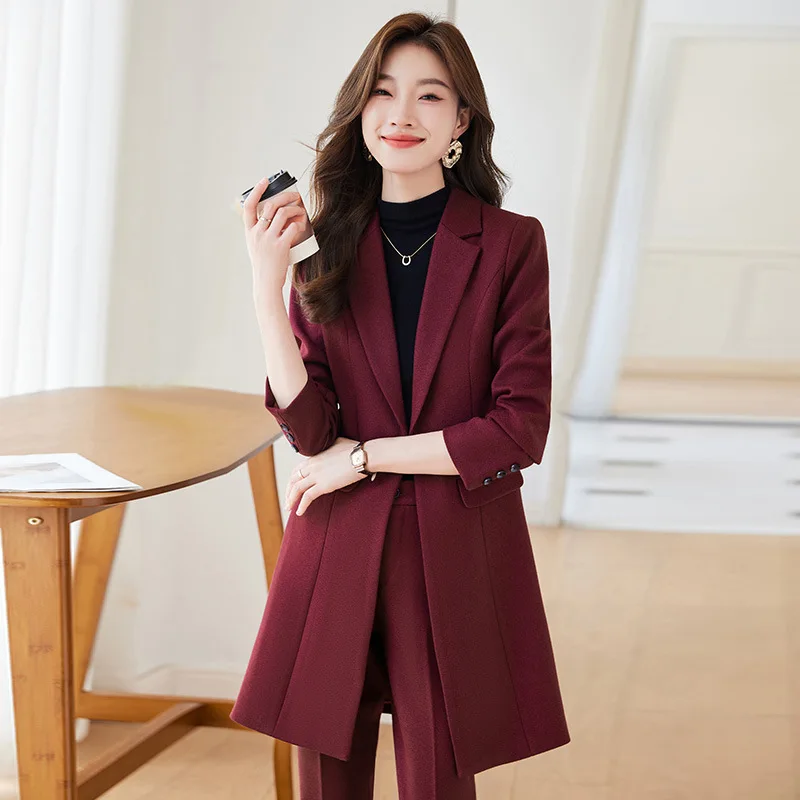 

2025 Autumn Winter Women Outwear Formal Blazer Office Ladies Business Work Wear Mid Long Suit Jacket Coat Female Windbreakers