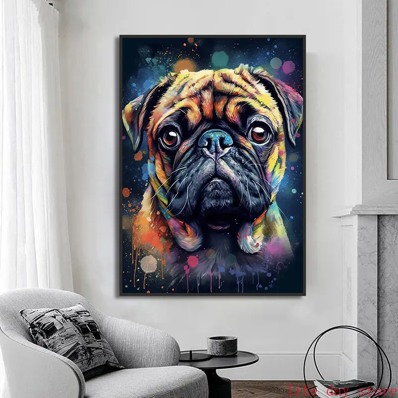 Graffiti Cute Pug Dog French Bulldog Corgi Bison Panda  Animal Canvas Painting Posters and Prints Modern Wall Art Home Decor