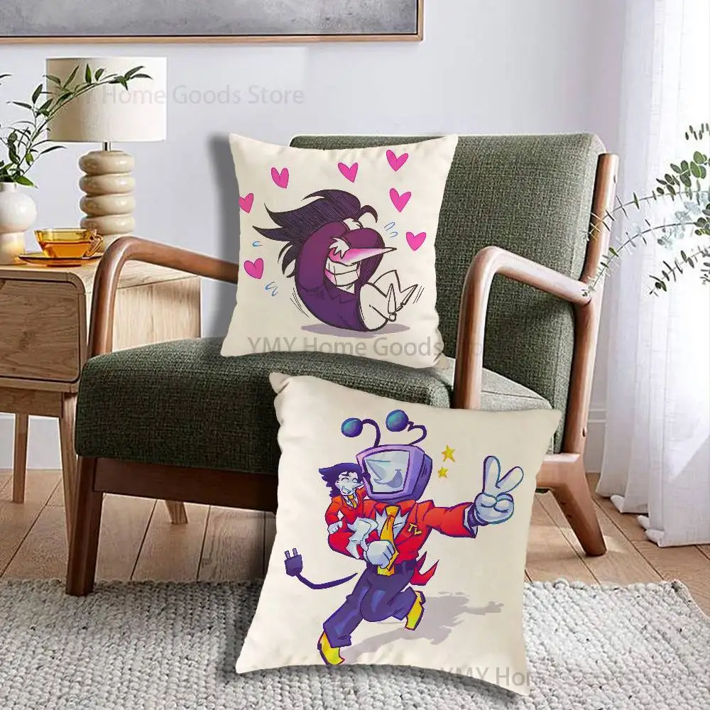 Cartoon D-Deltarune Spamton Print Throw Pillow Cover Square Cushion Case for Living Room Bedroom Decor