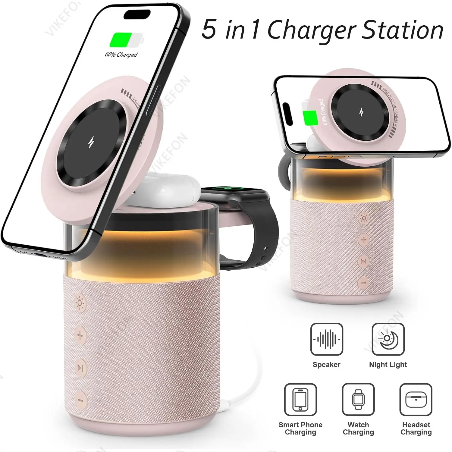 

5 in 1 Magnetic Fast Wireless Charger Night Light Speaker For Magsafe iPhone 17 16 15 14 13 12 Pro Max iWatch 11 AirPods 4/3 Pro