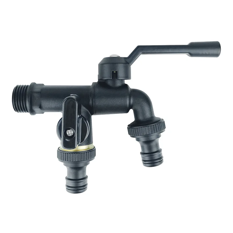 1PC Brass Black Paint Bibcock Washing Machine Faucet Garden Courtyard One In And Two Out Outdoor Freeze Protection Tap