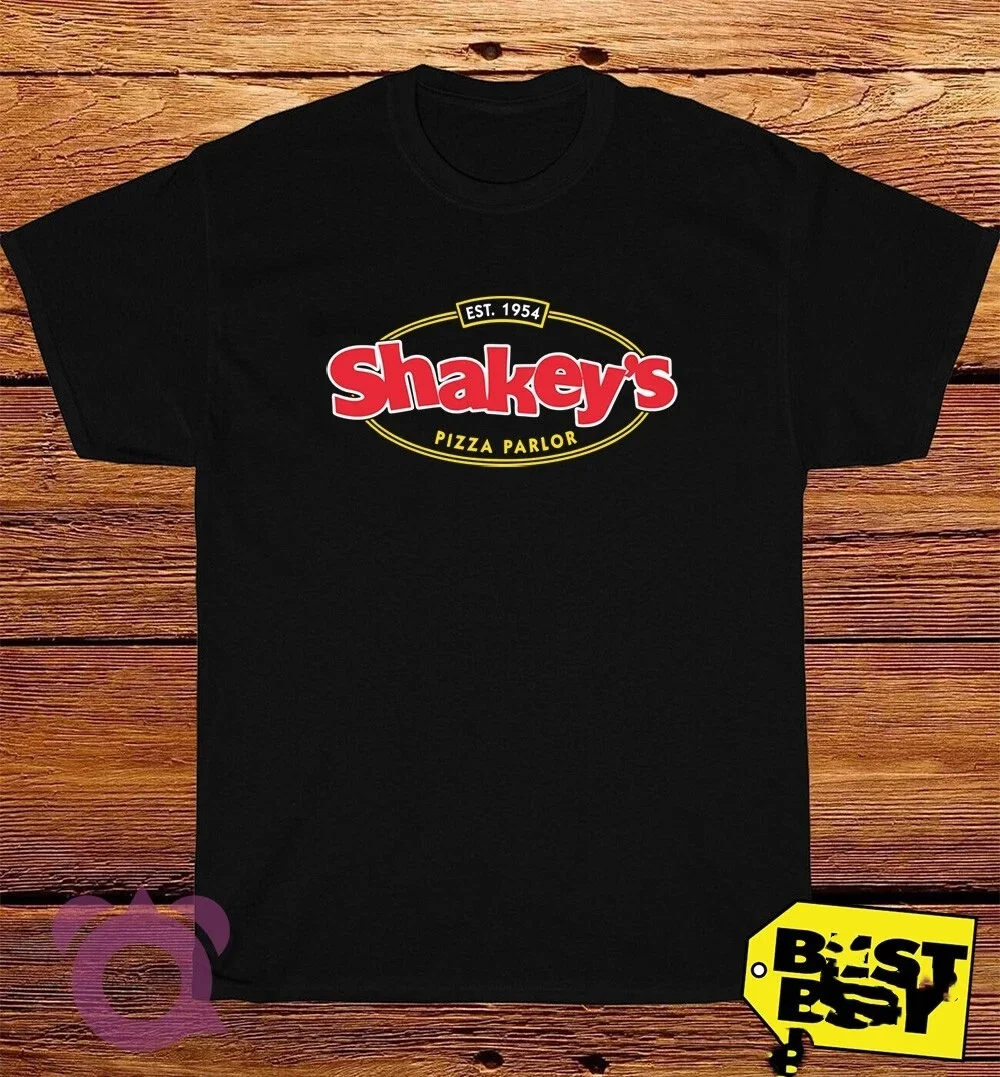 

Новинка 2025 года, футболка с логотипом Shakey's, унисекс, тренд уличной моды, с короткими рукавами, из чистого хлопка, с круглым вырезом