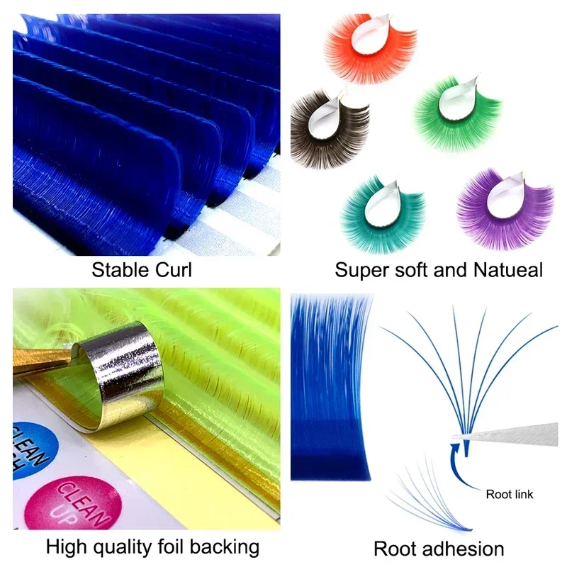 Yelix Easy Fanning Eyelash Extension ทํา Fast Bloom ดอกขนตาส่วนบุคคลขนตาสีแดง/สีเขียว/สีฟ้าขนตาที่มีสีสัน