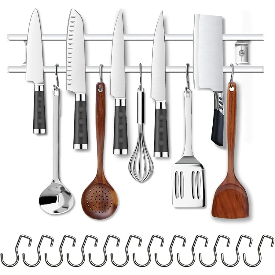 

18 Inch Magnetic Knife Holder for Wall MountMagnetic Knife Strips with 12 Hook304 Stainless Steel Wall Magnetic Knife Bar RackK
