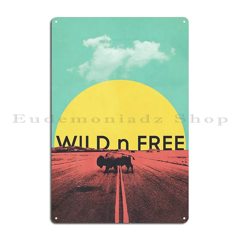 Wild bison roaming graphic art Metal Sign plates Create Character Garage Tin Sign Poster