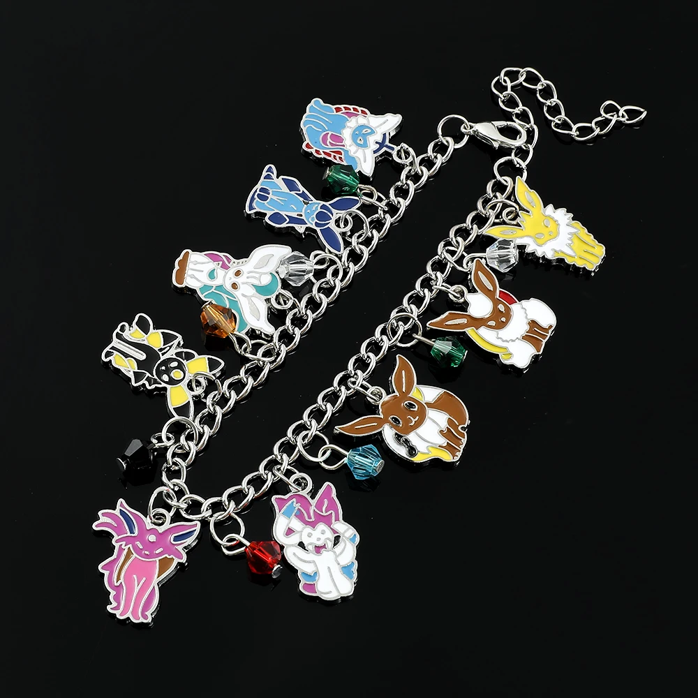 Anime Pokemon Bracelet for Women, Eevee Pendant, Enamel Charm Bangle, Hand Chain, Cute Cartoon, Fashion Jewelry, Gifts for Girl