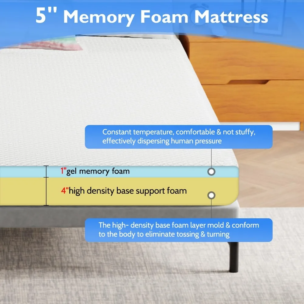 Gel Memory Foam Mattress Medium-Firm Mattress for Pressure Relief & Cooler Sleep Mattress for Kid Adults