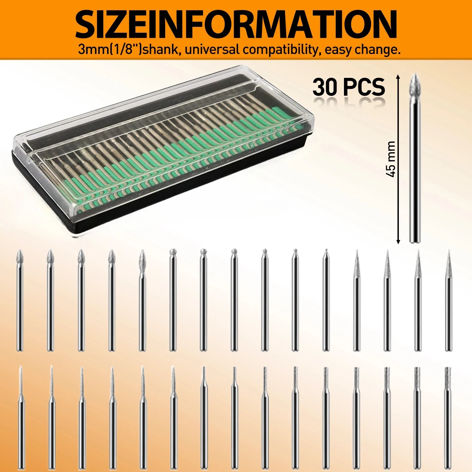 For Glass, Jade, Ceramic, Stone & Alloy Grinding Polishing Diamond Grinding Needles  Cylindrical Burrs, High Hardness