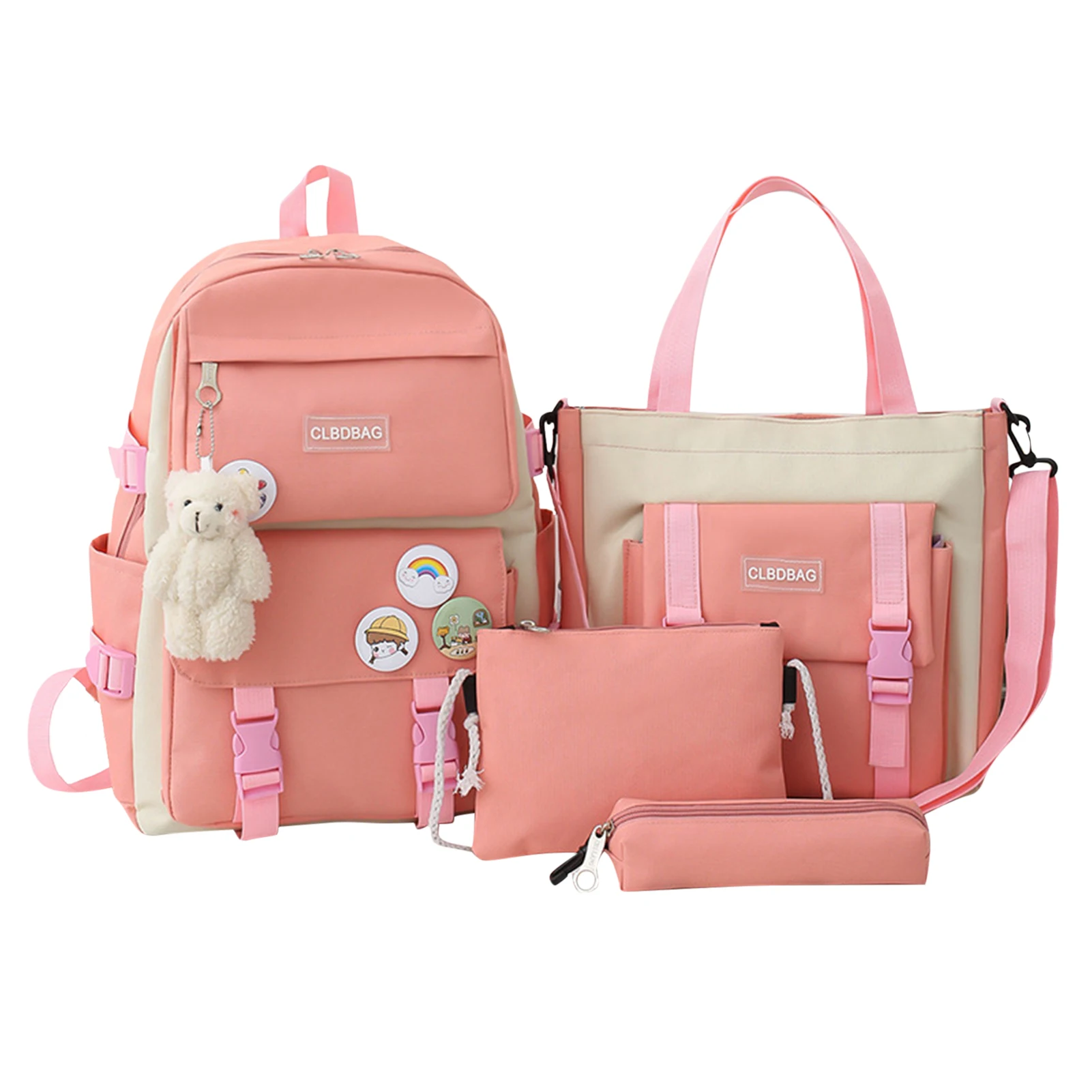 4pcs/set School Backpacks For Students Kawaii Patchwork High School Large Capacity School Bags For Boys Girls Handbag Pencil Bag