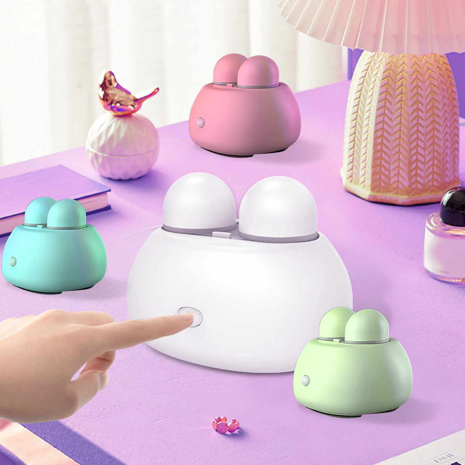 コンタクトレンズクリーナー 超音波ポータブル自動充電式ソフトレンズ洗浄機 シアン