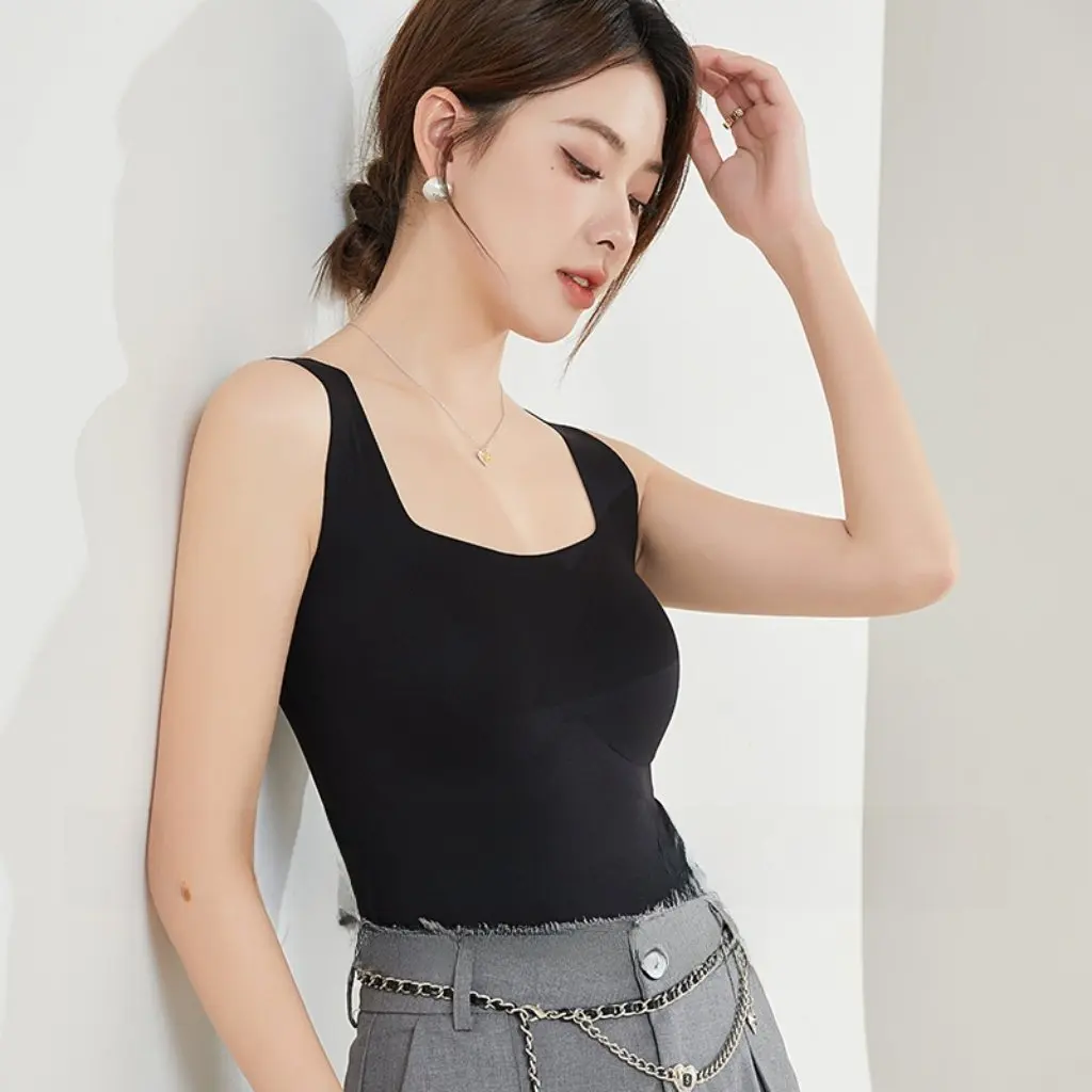 

Tangge Women's Silk Camisole One-piece Top with Chest Pad Beautiful Back Design Inner Base Outer Wear Silk Bra