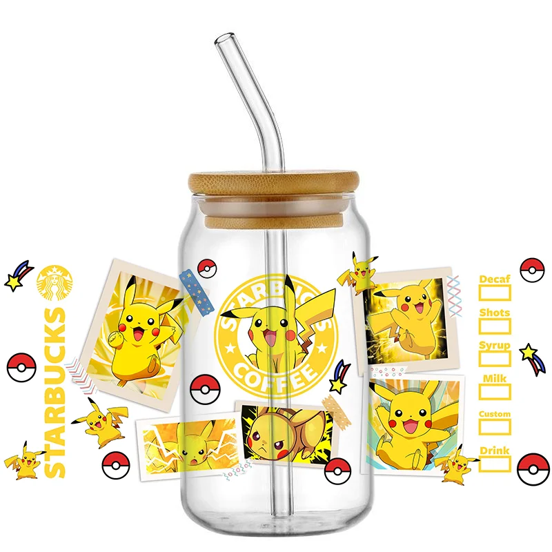 Funko Bestseller Niedliche Pokemon Beliebte 16oz UV DTF 3D Transfer Cartoon Aufkleber Folienaufkleber für Glas Dosen Becher Basteln DIY Kreativ