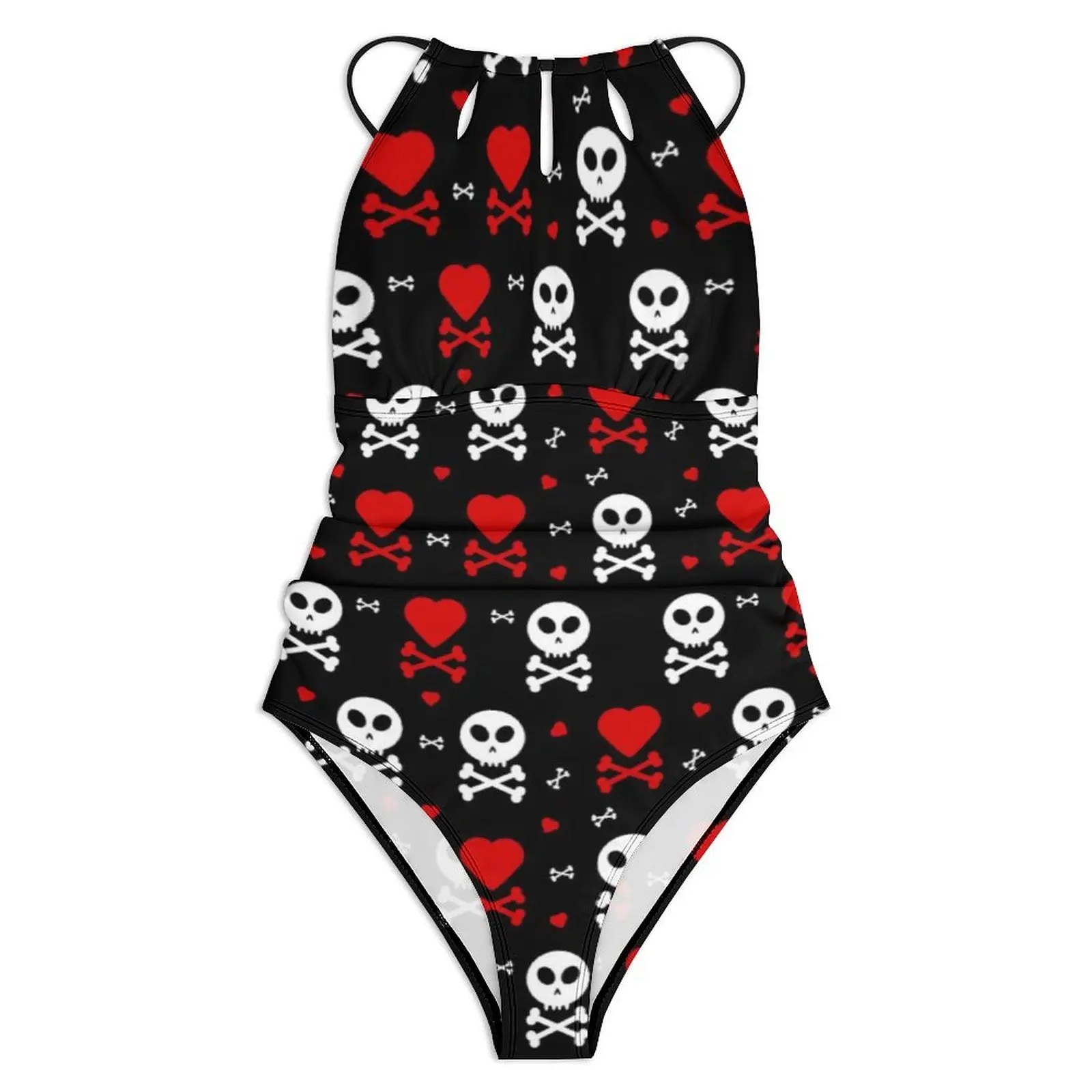 Skull Hearts Swimsuit Funny Crossbones Push Up Swimwear One Piece Holiday Surf Bathing Suit Bodysuit Sexy Beach Wear Plus Size