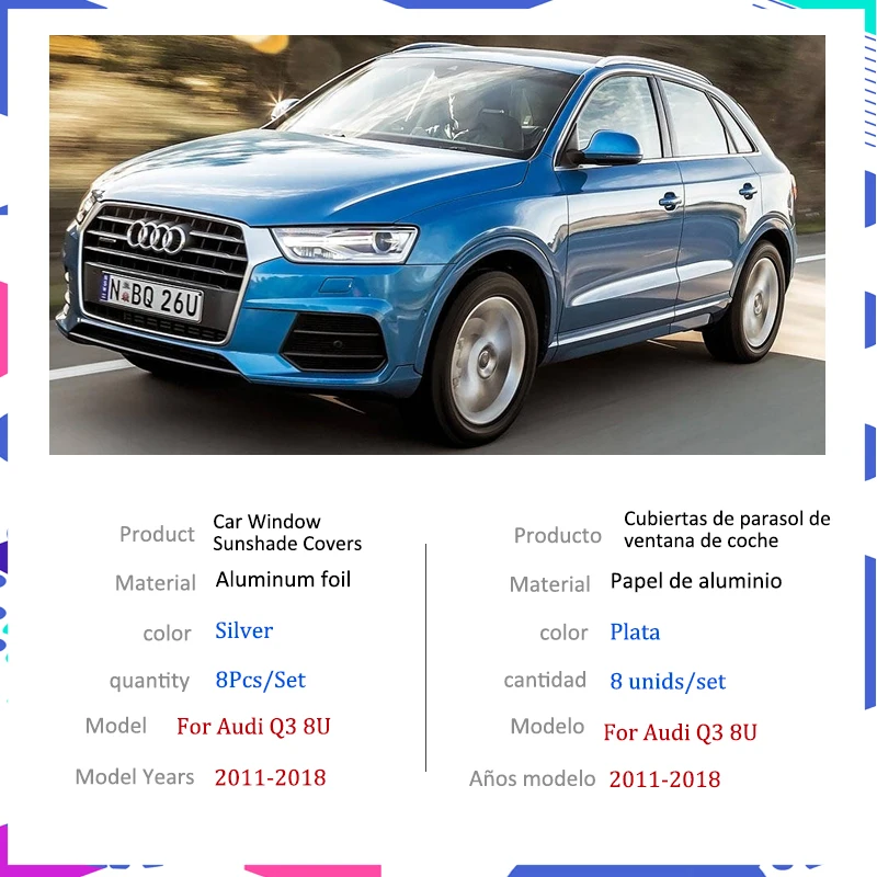 Penutup kaca mata mobil penuh untuk Audi Q3 8U 2011 ~ 2018 2014 2015 2016 Anti-UV Aksesori penutup penahan matahari jendela mobil