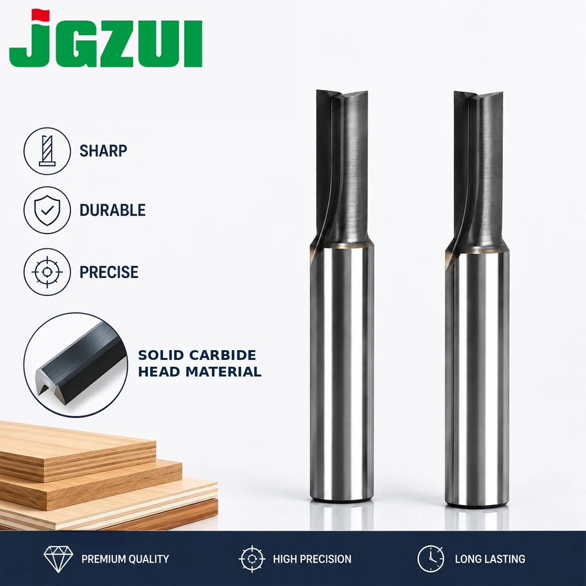 12mm Shank Solid Carbide Straight Wood Router Bit Double Flute Engraving Machine Wood Grooving Edge Trimming Milling Cutter