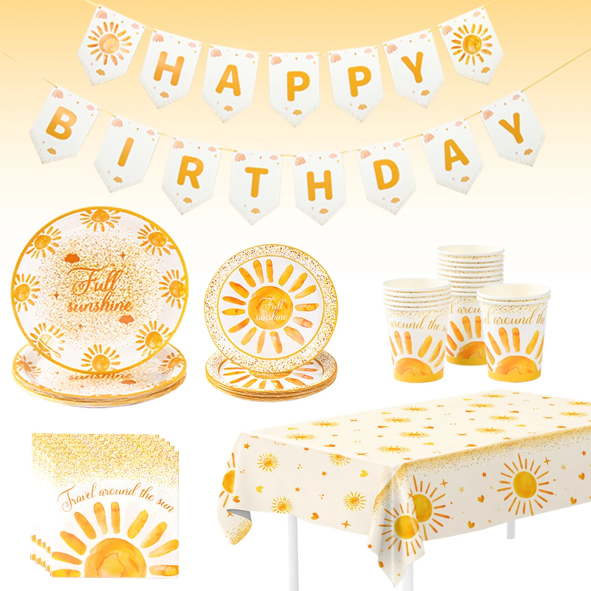 Boho Sunshine Party Disposable Tableware Happy Birthday Party Decorations Kids Baby Shower Bohemian Sun 1st Birthday Supplies