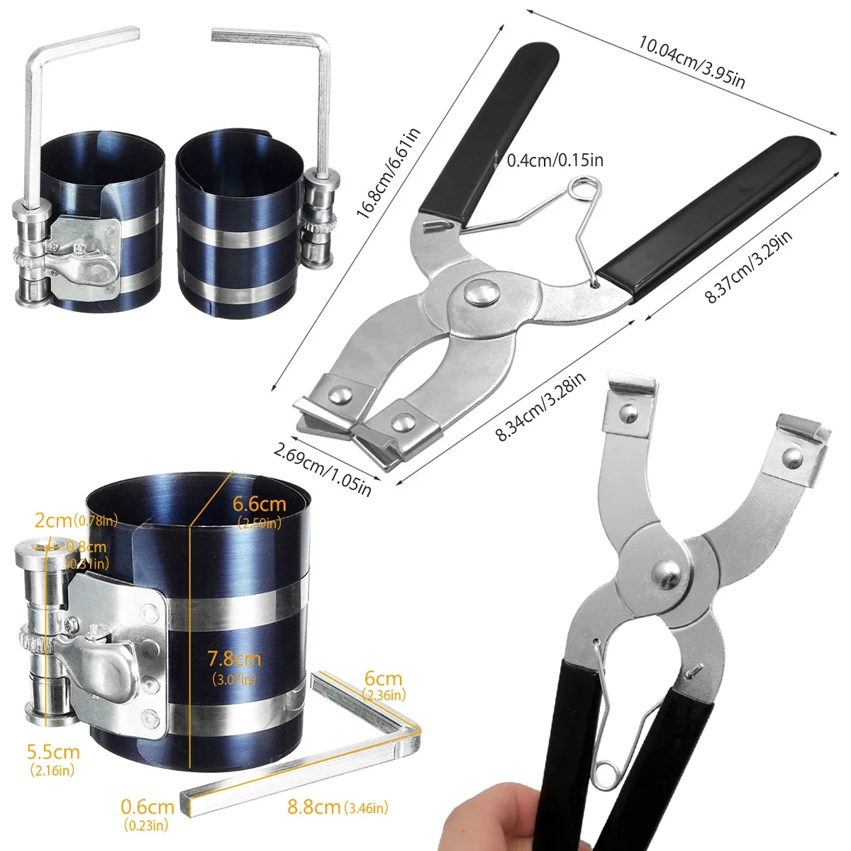 3Pcs Piston Ring Installer Piston Ring Plier Piston Ring Compressor Tool Stainless Steel Vehicle Maintenance Clamp Durable