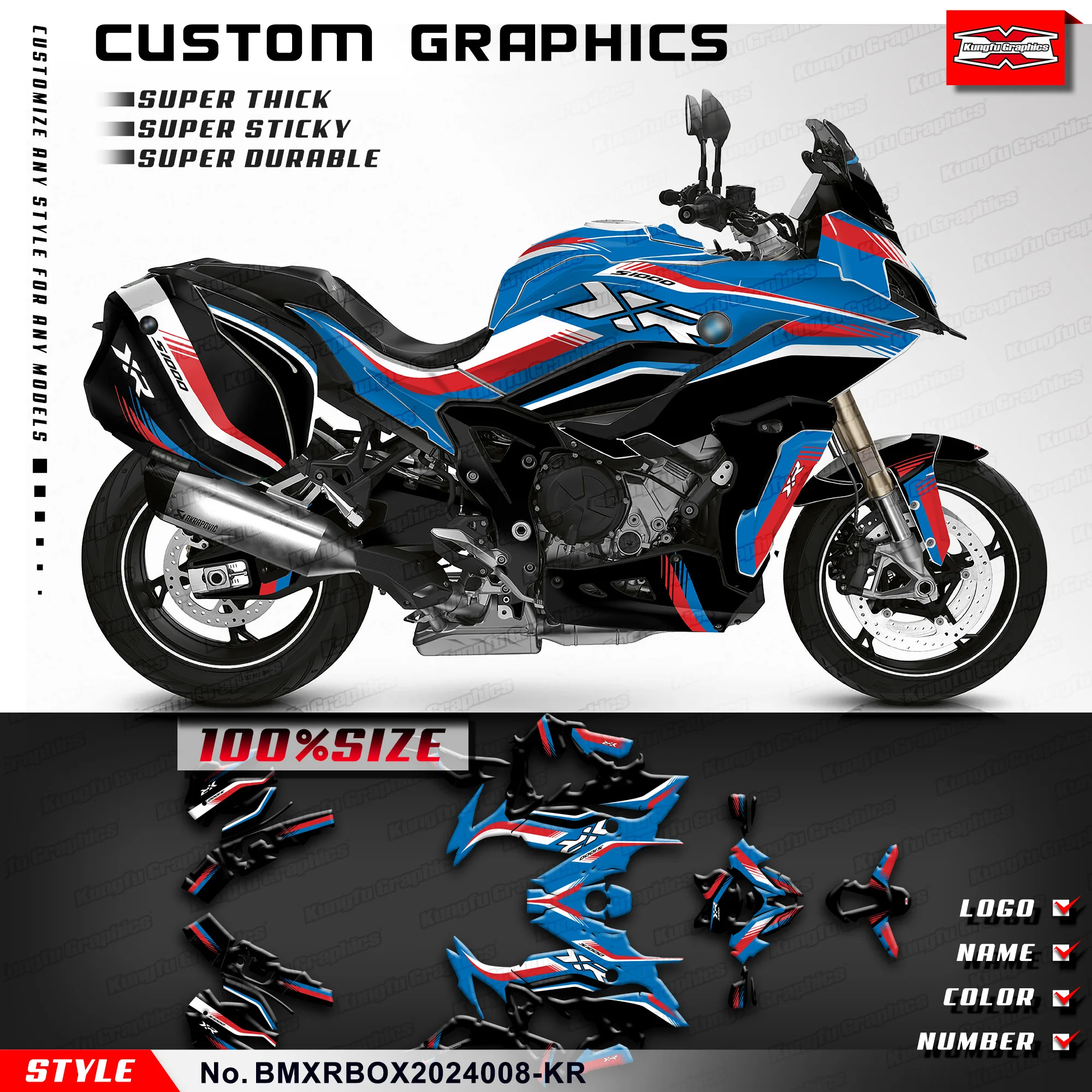 

KUNGFU GRAPHICS Sport Stickers Full Vinyl Decal Kit for BMW S 1000 XR S1000XR 2020 2021 2022 2023 2024, Blue