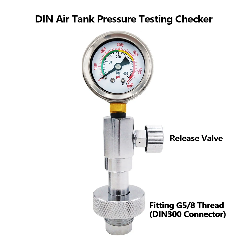 

High Pressure Scuba Diving Air Tank Pressure Checker with 400Bar Gauge Scba Tank Pressure Testing For Din Valve Bottles