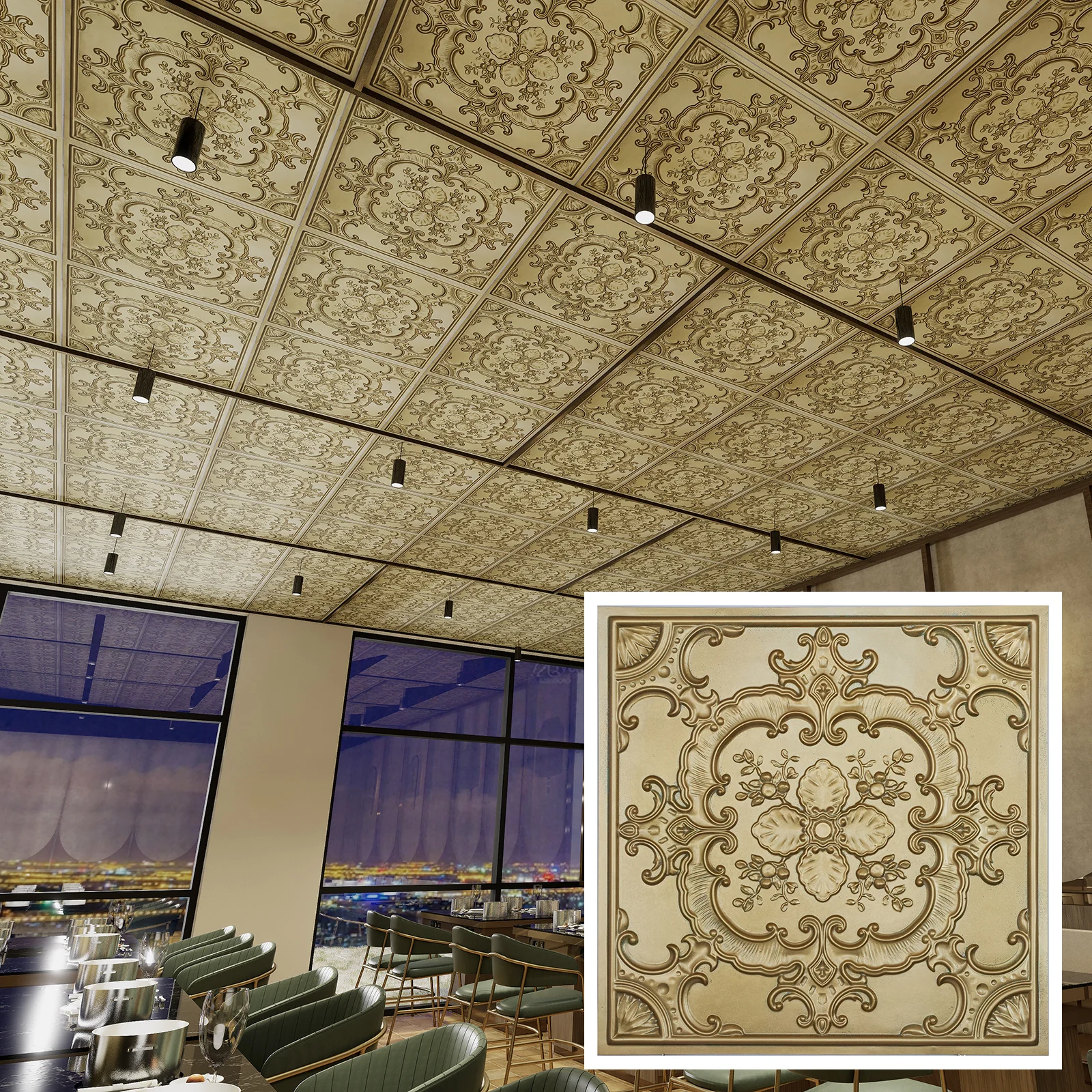 Artistic 3D ceiling tile, Metalized ceiling panels, for Public house PL17 Brass verdigris 10pcs