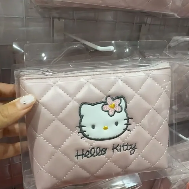 Hello Kitty Card Bag Anime Kt Versatile Embroidery Women Bag Large Capacity Handheld Change Storage Kawaii Girl Gift Wholesale